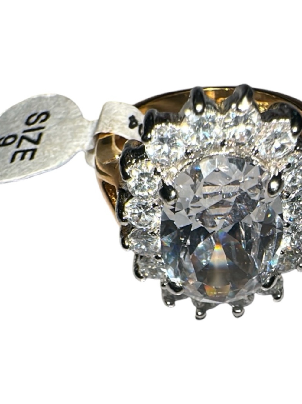14kt Gold-ElectroPlated Clear Crystal Halo Cocktail Ring with Cubic Zirconia - Picture 6 of 6
